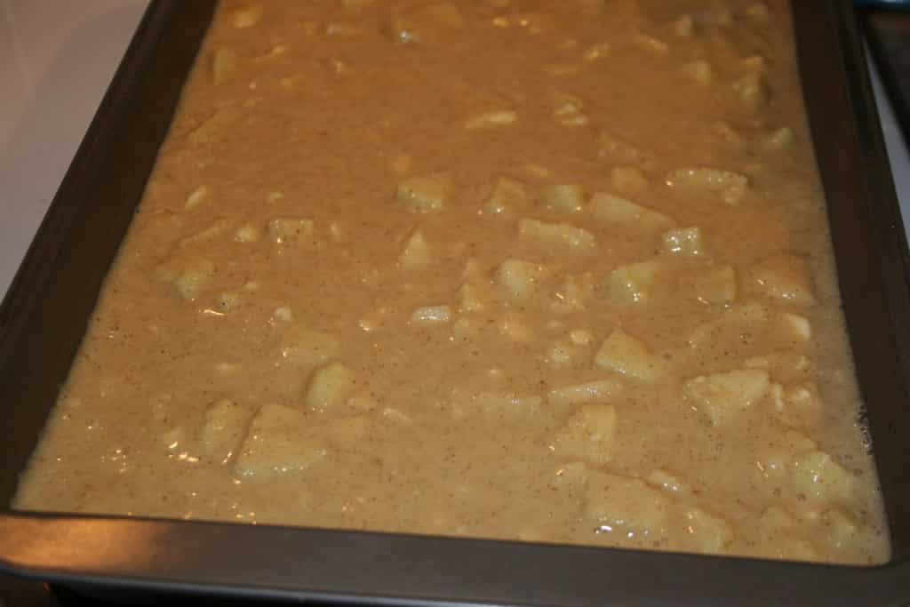 Apple Pecan Coffee Cake batter in pan