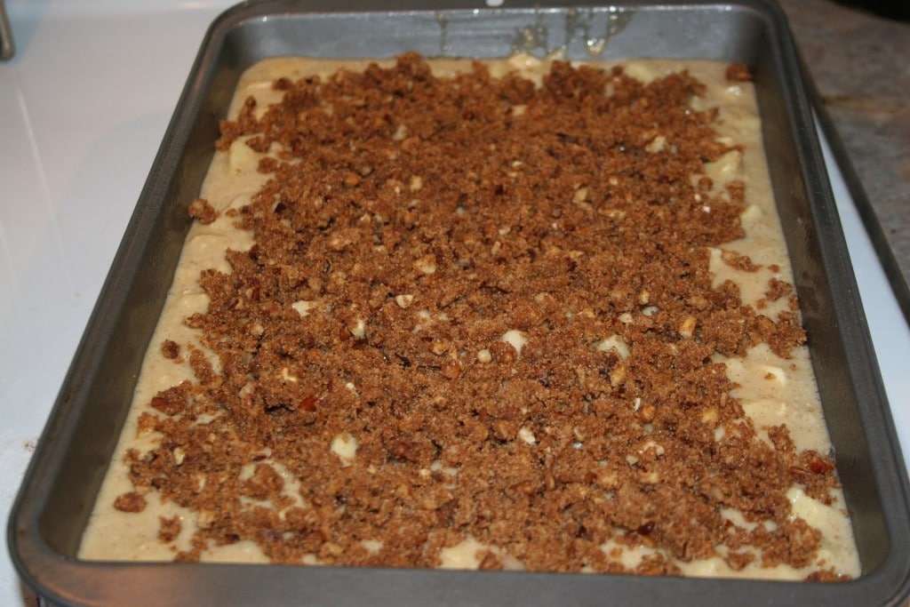 Apple Pecan Coffee Cake batter with streusel topping