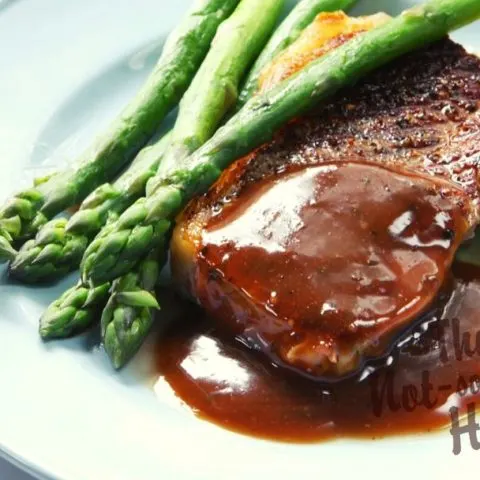 Espagnole Sauce Recipe | The Not So Modern Housewife Espanole brown sauce over steak with asparagus and potatoes