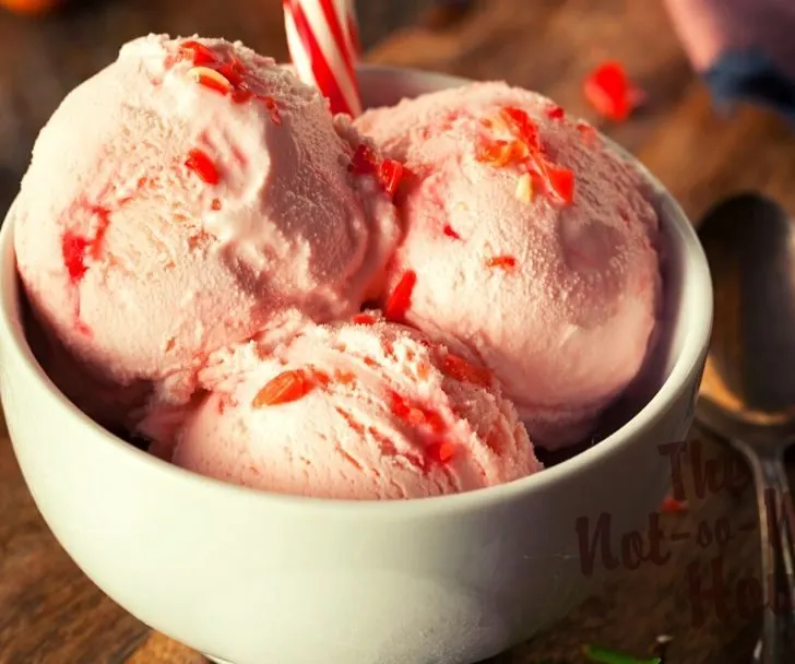 peppermint crunch ice cream with candy canes