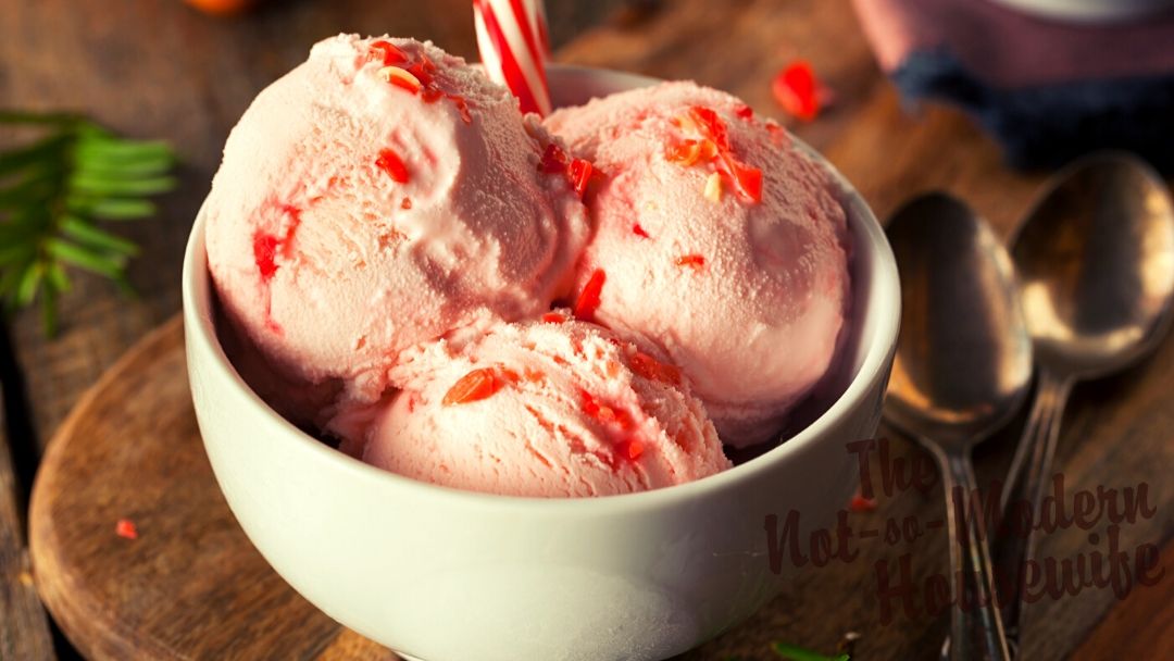 peppermint crunch ice cream with candy canes