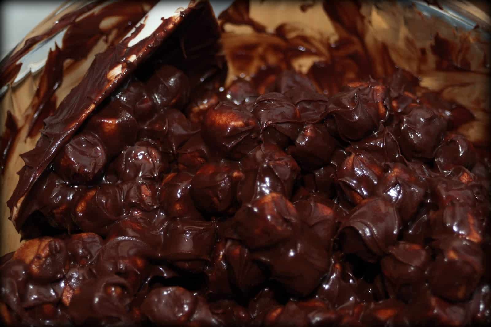 cathedral cookies - stir to mix chocolate and butter