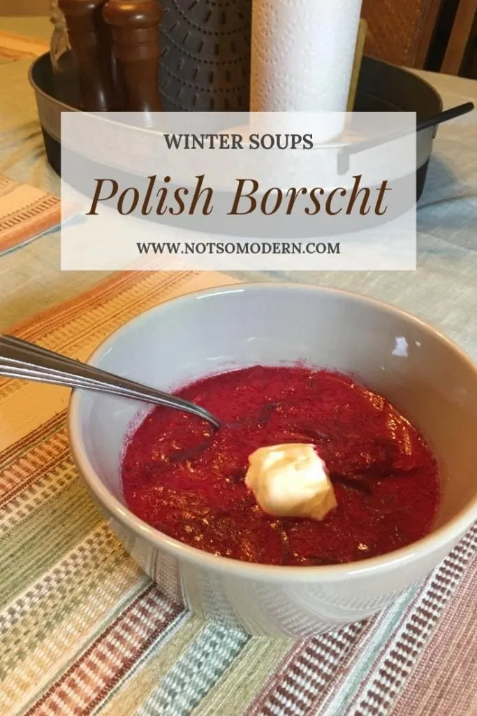 Polish borscht soup is made with beets, pork spareribs, and sour cream. It's highly nutritious and great for cold winter nights. #soup #comfortfood #fromscratch