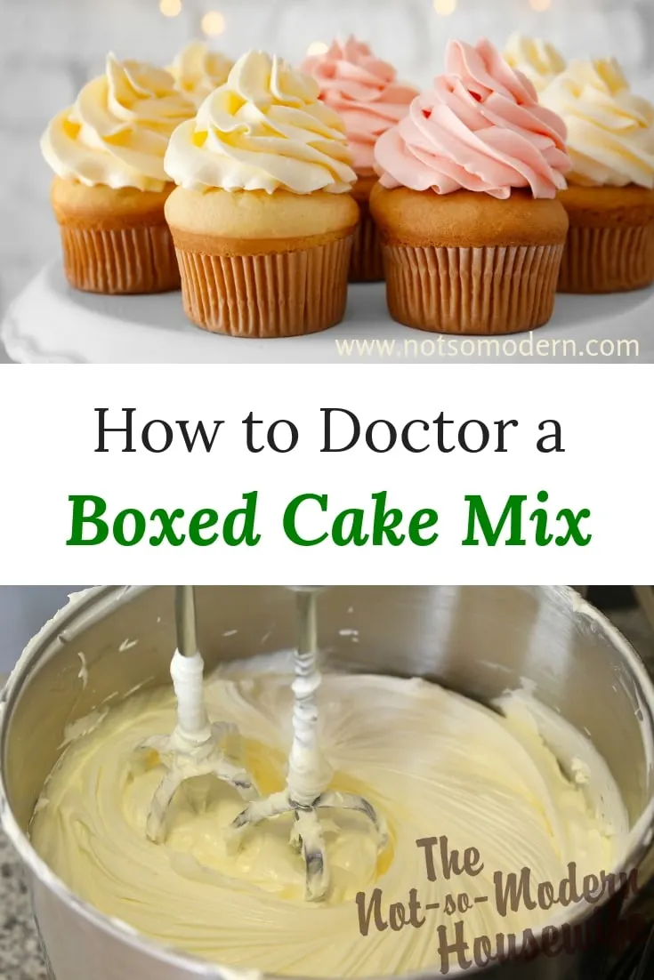 How Adding Pudding to Cake Mix Makes It Taste Better Than Homemade | The Not So Modern Housewife Decorated cupcakes and cake batter in a mixing bowl with beaters - How Adding Pudding to Cake Mix Makes It Taste Homemade
