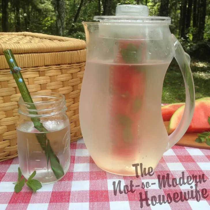 Be a Producer Not a Consumer: 8 Actionable Strategies to Reduce Waste | The Not so Modern Housewife watermelon mint infused drinking water with reusable glass straw