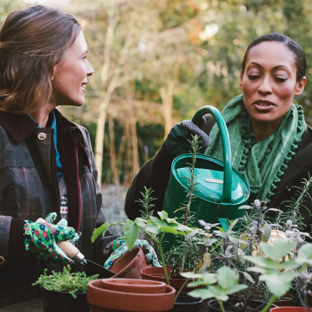 Cheap Compost: Where To Get It And What To Watch For | The Not So Modern Housewife women talking at a community garden - Cheap Compost: Where To Get It And What To Watch For