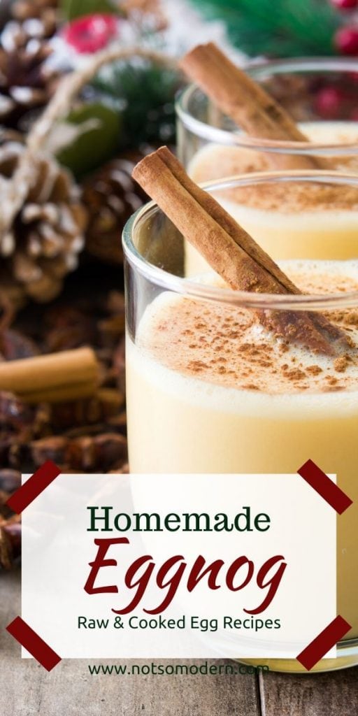 Homemade eggnog with ground nutmeg and a cinnamon stick