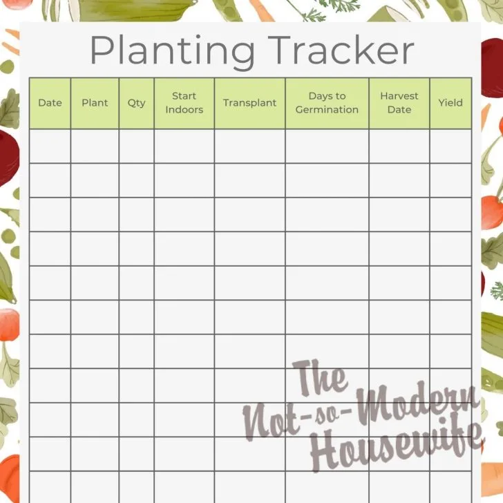 planting tracker used for garden planning