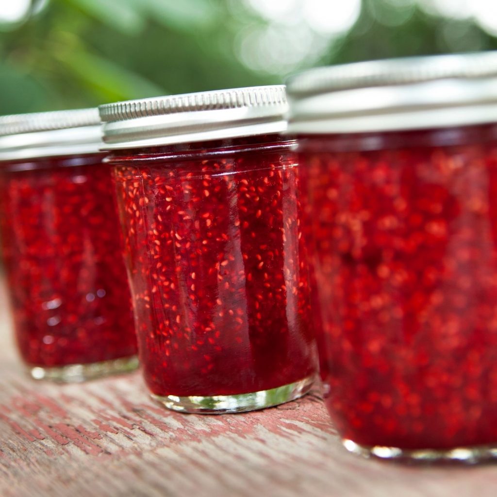 raspberry jam in mason jars - preserving food - homesteading ideas