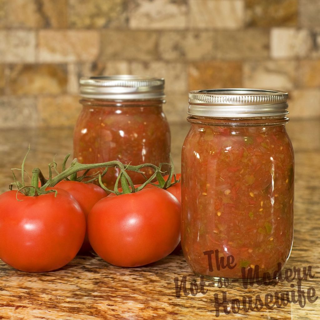 homemade jarred salsa with fresh tomatoes